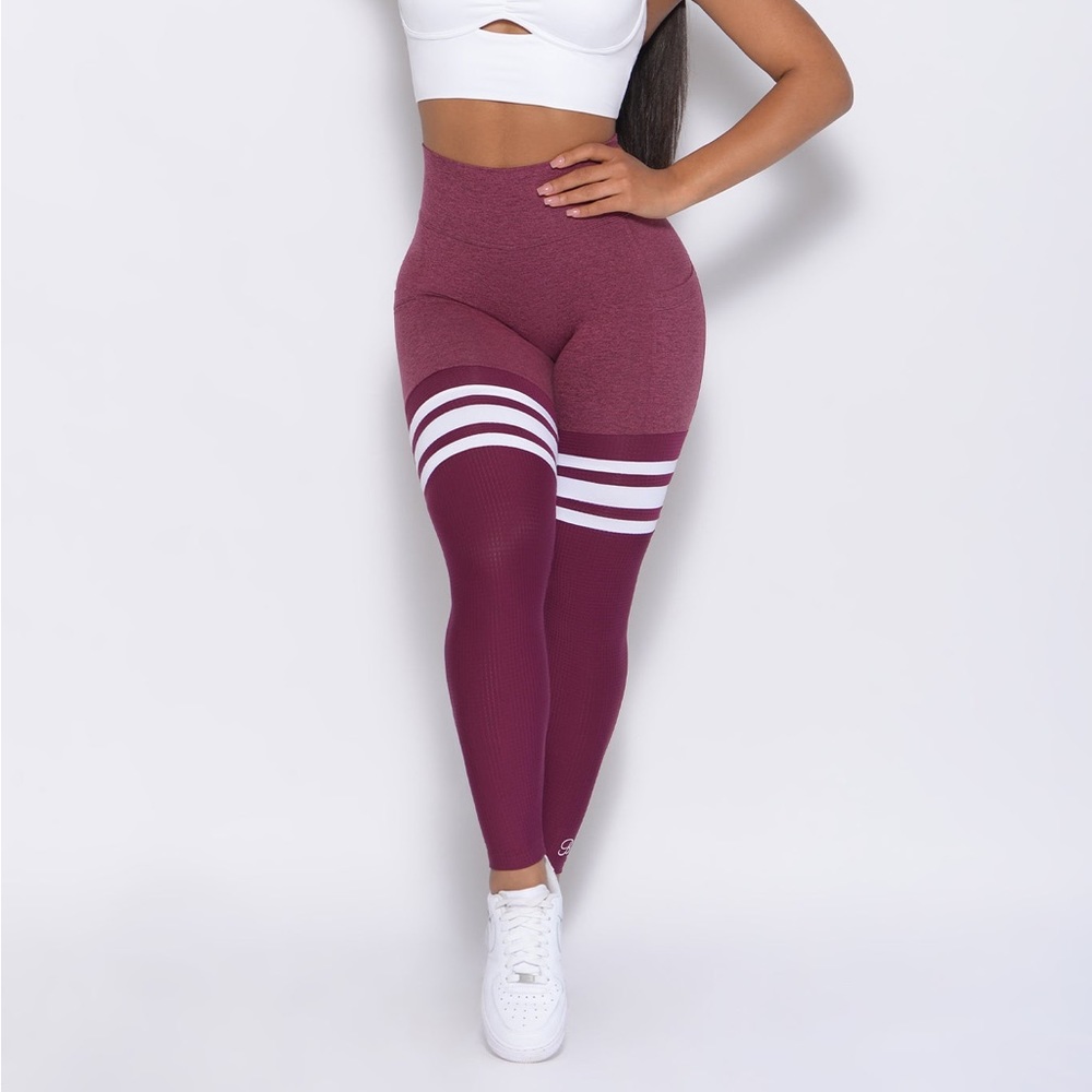 Bombshell Sportswear Perform Thigh Highs in Burgundy - Picture 11 of 12